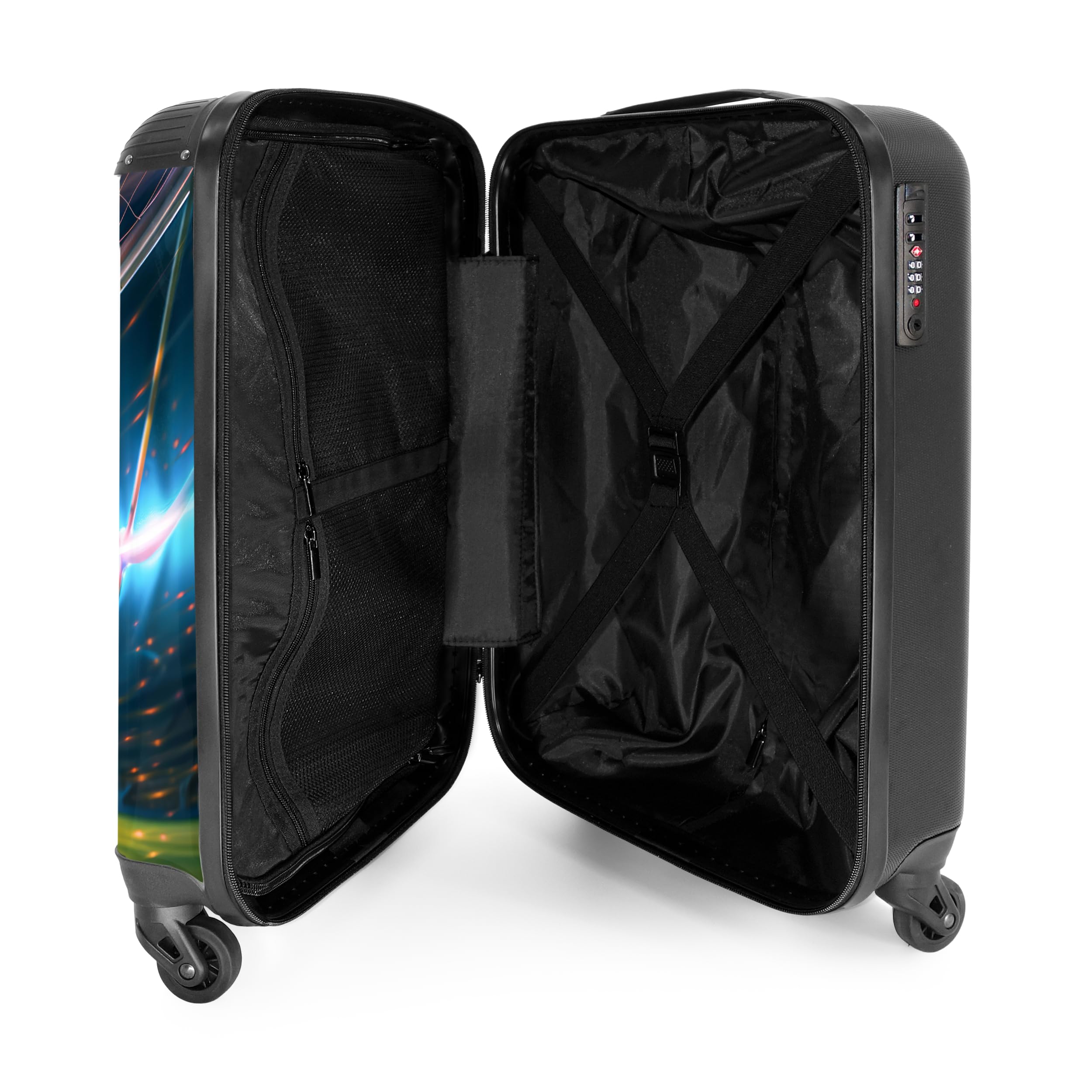 NoBoringSuitcases.com Maleta Infantil con Ruedas, Trolley de Viaje para Niño - Equipaje de Mano, Diseño Balón de Fútbol, Azul Oscuro (55x40x20 cm)