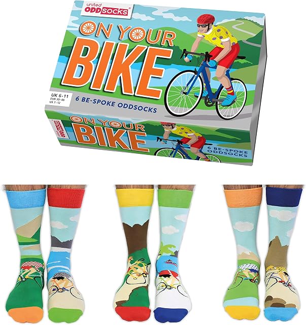 On Your Bike - United Oddsocks - Box of 6 Odd Socks for Men UK 6-11 EUR 39-46