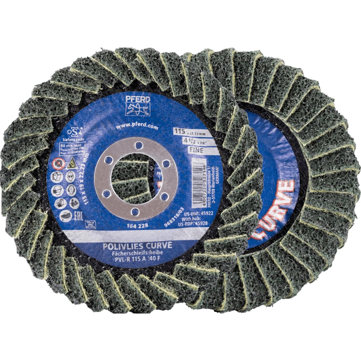 PFERD POLIVLIES® Curve Flap Disc, PVL-R, 4-1/2" x 7/8, Medium Grit, Aluminum Oxide, Surface Conditioning Wheel (Pack of 1) - Part 45921