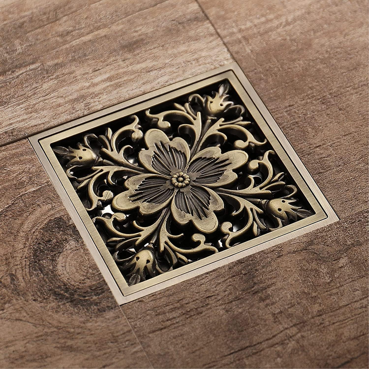 GLJTUO Shower Floor Drain Bathroom Tile Insert Floor Drai Brass Square Decorative Floor Drain 4 inch Square Deodorize with Removable Cover