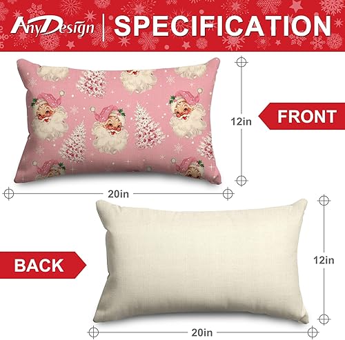 Miniatura 2 de AnyDesign - Funda de almohada de árbol de Navidad rosa de Papá Noel, 12 x 20 pulgadas, funda de cojín de Navidad para fiesta, hogar, granja, sofá,