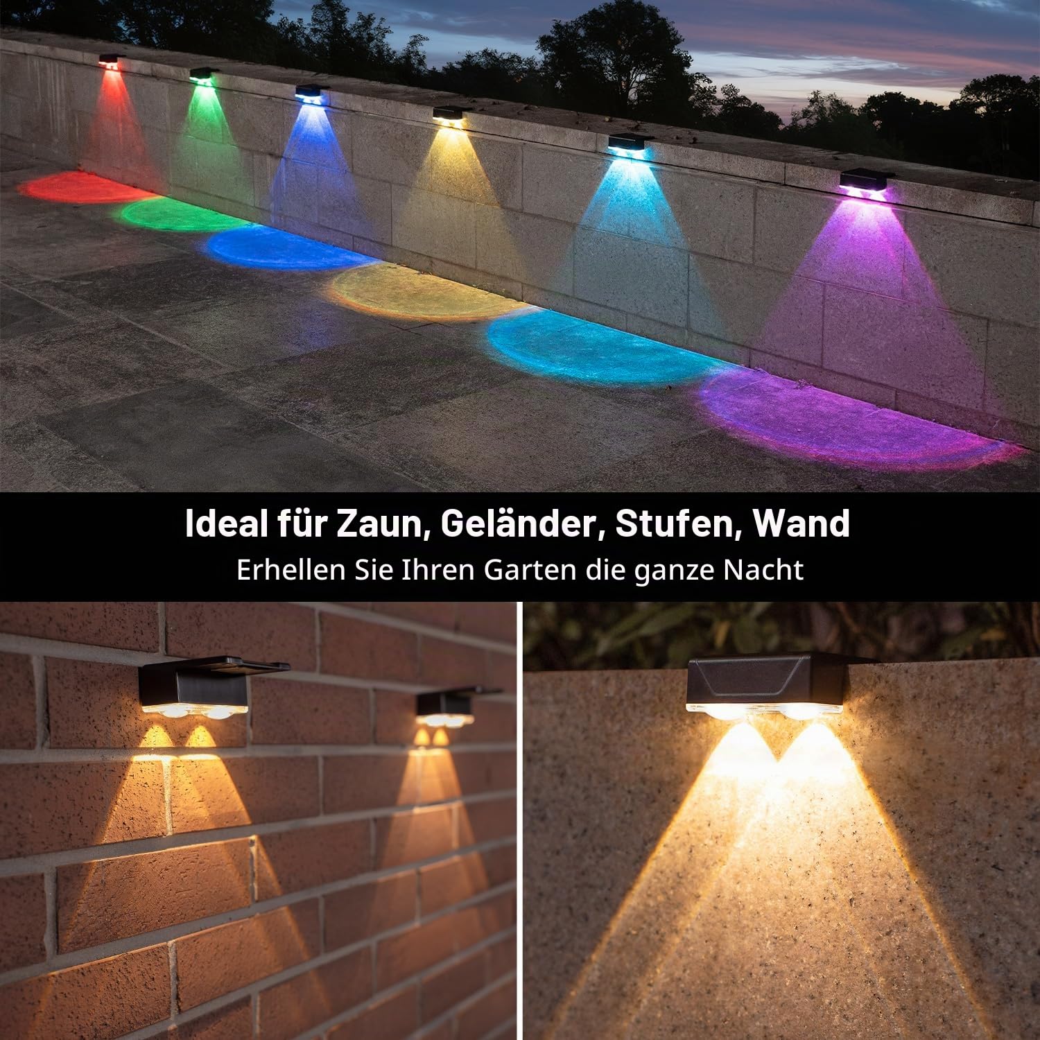 ELLASAY Solar Wandleuchte Außen Garten IP65 Wasserdicht 8 Stück mit Linse