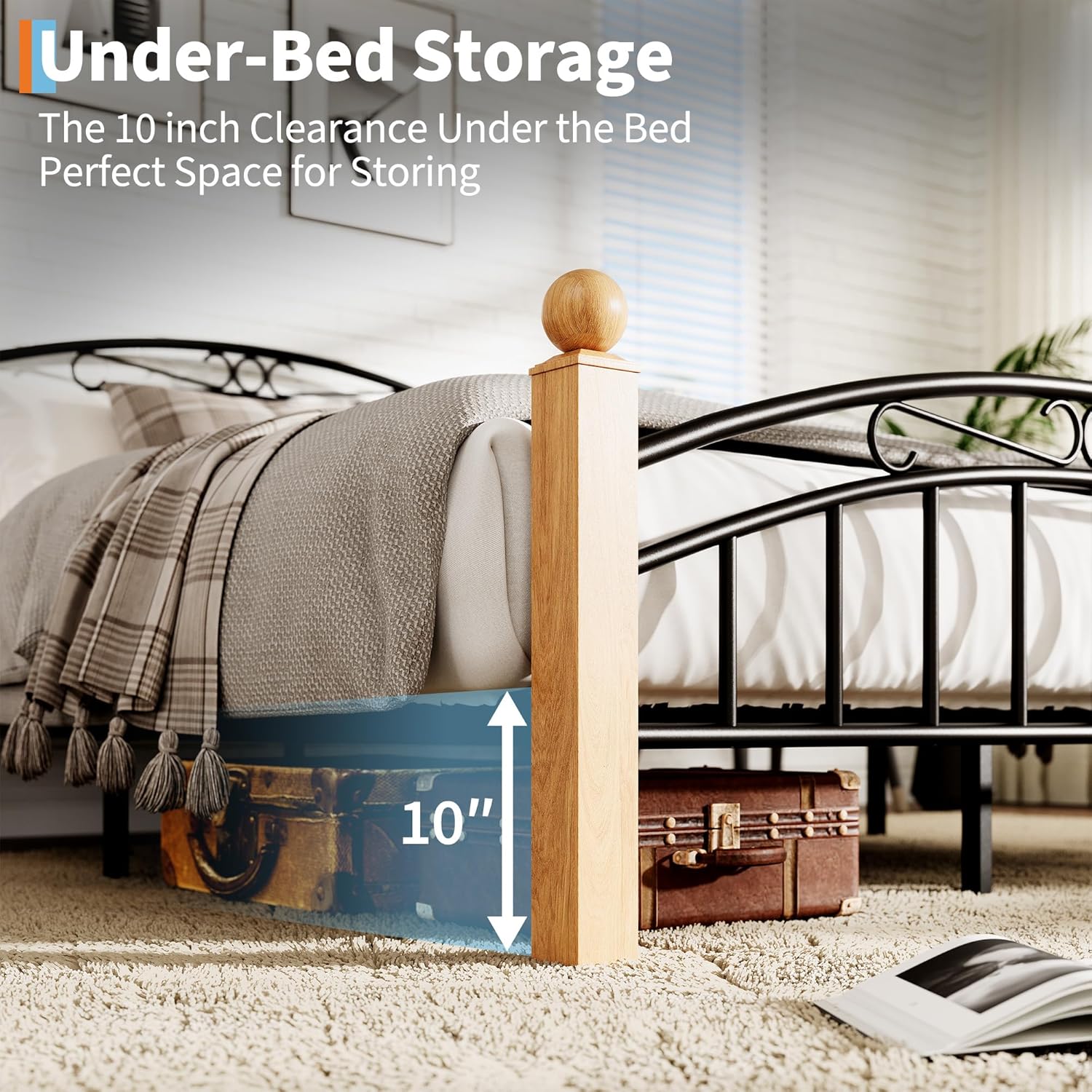 IDEALHOUSE Full Bed Frame with Headboard, Metal Full Size Platform Bed Frame, Wooden Slat Support, No Box Spring Needed, Noise Free Sleep,Easy Assembly