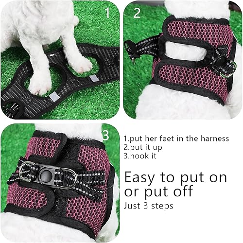 Miniatura 31 de Arnés suave para perro pequeño, extra pequeño, arnés de malla para cachorros, arnés ajustable reflectante sin tirones para perros pequeños y gatos