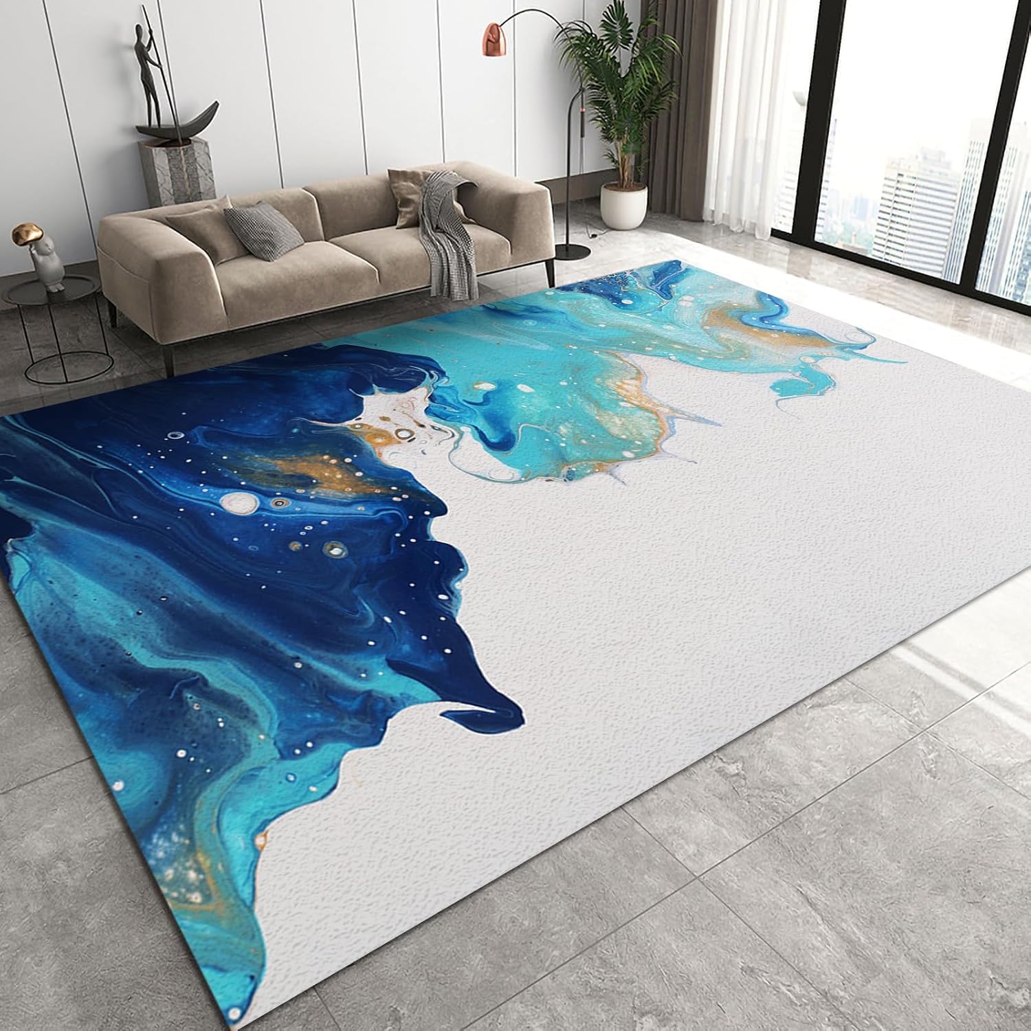 Tapis de sol en flanelle à rayures abstraites 3D moderne pour salon et chambre 120 x 160 cm