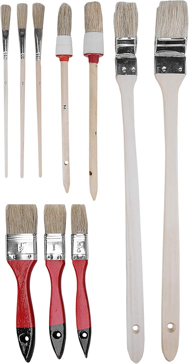 Pinsel-Set 10-teilig - Für wasserbasierte Farben & Lacke - Bestehend aus Flachpinsel, Heizkörperpinsel, Rundpinsel & Emaillelackpinsel - Helle Kunststoffborsten / Malerpinsel / B21623