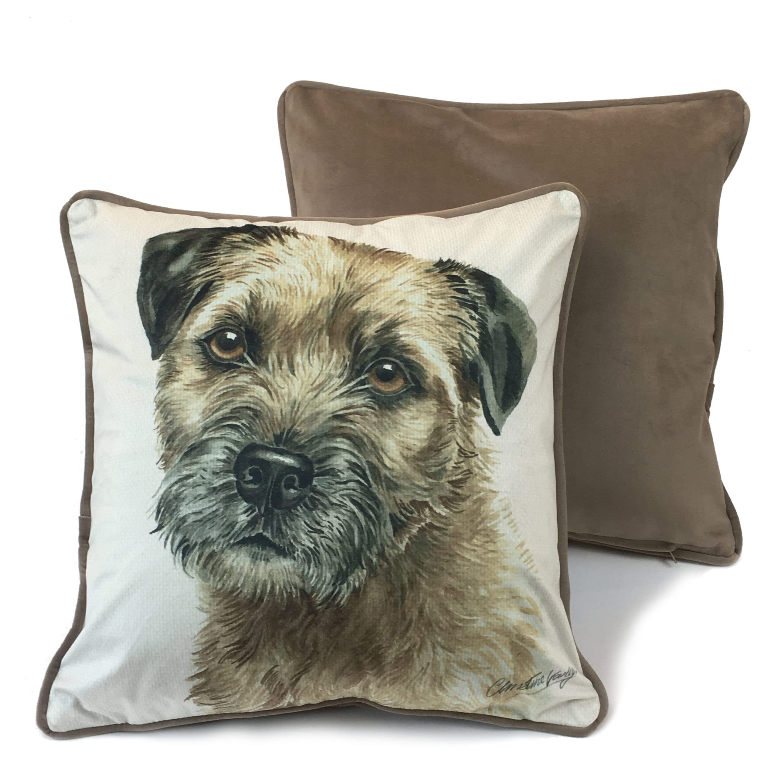 WaggyDogz Border Terrier Luxury Dog Cushion/Pillow by Christine Varley (CUS-UK245)