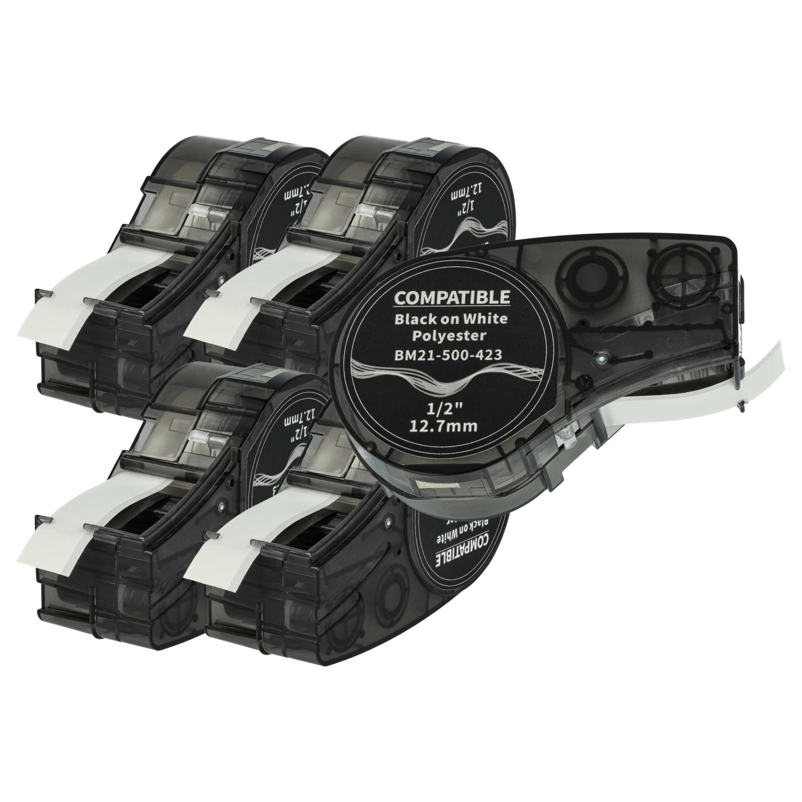vhbw 5x Cassetta nastro compatibile con Brady M210, M210-LAB, M211, LABPAL etichettatrice 6,4m x 12,7 mm nero su bianco, poliestere