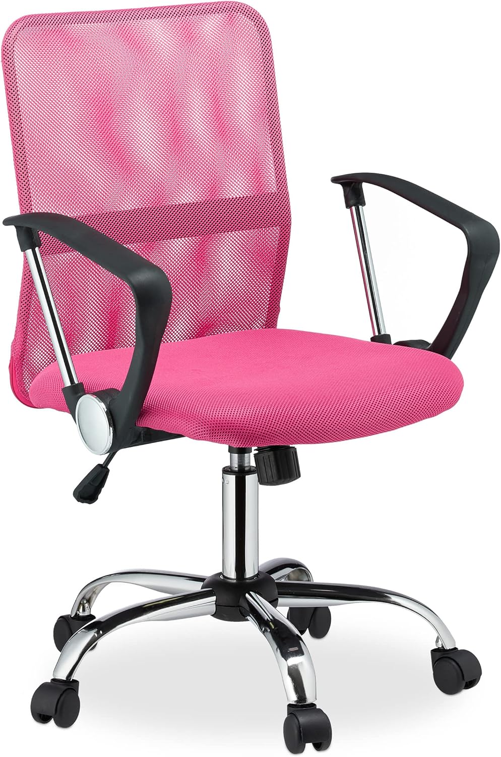 Relaxdays Silla Oficina Ergonómica Giratoria 360º, Escritorio, Ordenador, Metal-Plástico-Malla, Rosa, 1 Ud. 101 x 62 x 62 cm