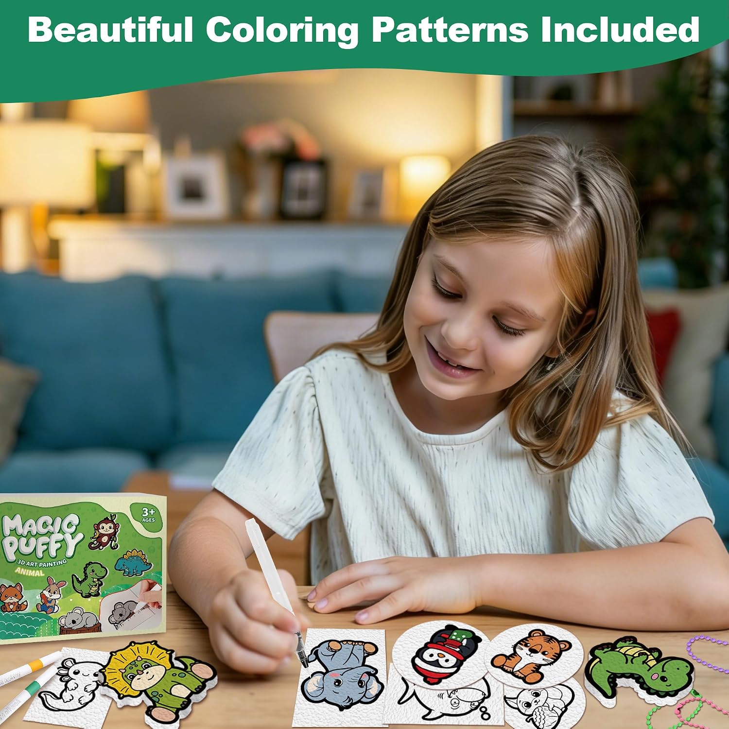 Magic Foam Texture Painting Kit, 3D Drawing Art Set,54pcs Arts and Crafts for Kits 3-10 Ideal Gifts for Boys and Girls,Aqua (Animal)