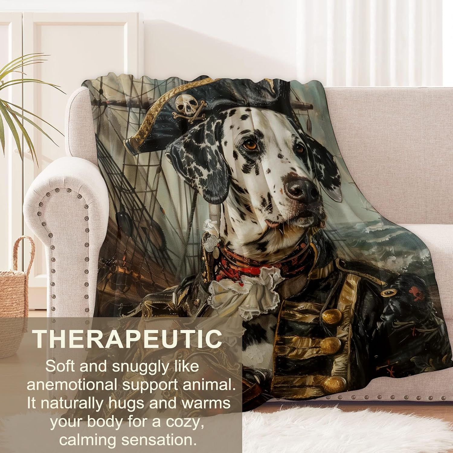 Dalmatian Blanket for Adults, Kids, Dog Lovers - Flannel Throw for Sofa, Couch, Bed, Living Room - Soft Warm Cozy Decor - Pirate Dress Up Gift - 60" x 50"