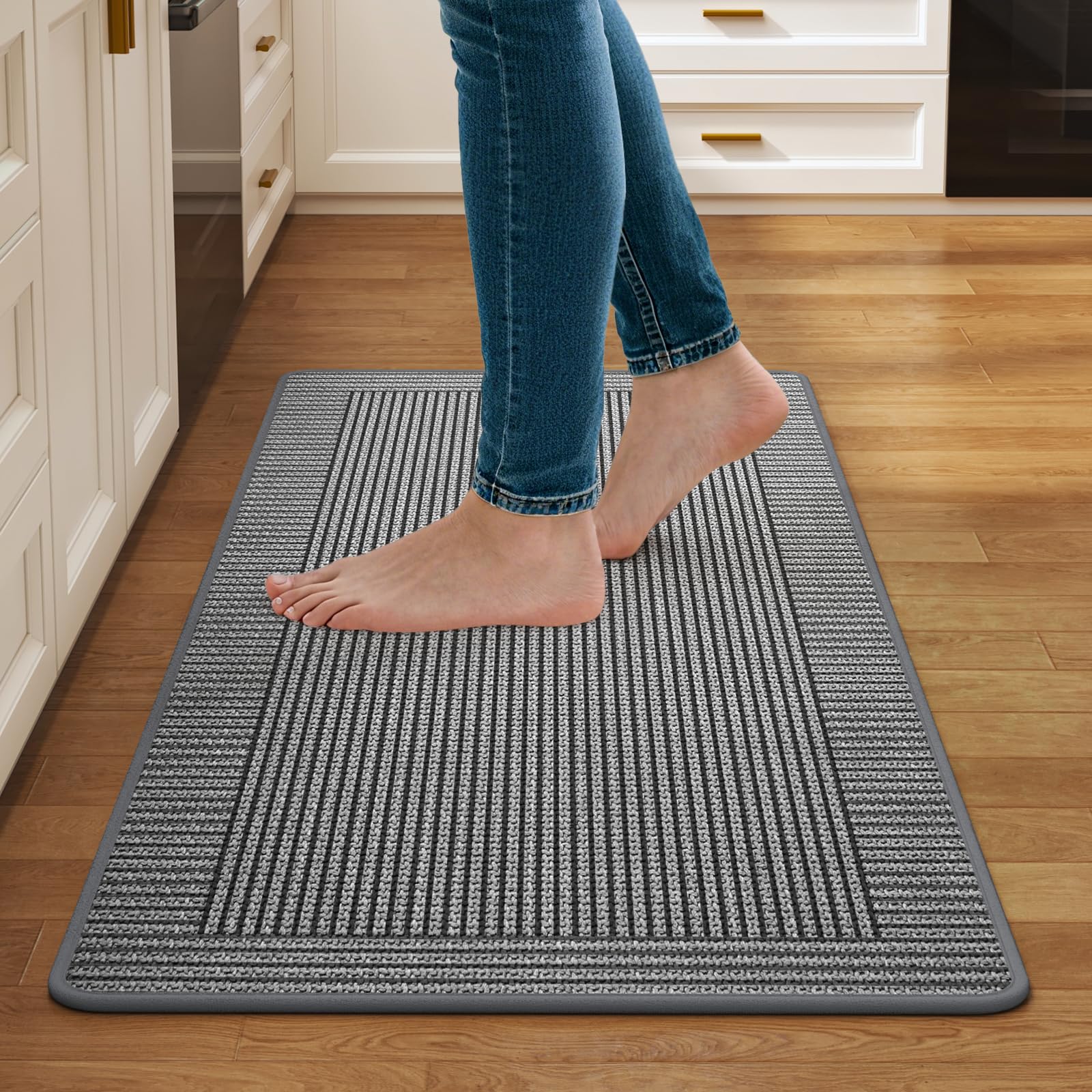 Quqei Kitchen Mats for Floor, Non Slip Washable Kitchen Rug, 43x75 CM Grey