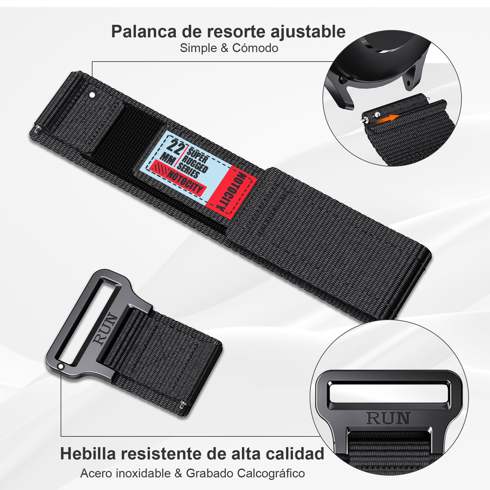 NotoCity Correa para Huawei Watch GT2/3/4/5/Pro 46mm/GT Runner, 22mm Nylon Banda para Samsung Galaxy Watch 3 45mm/Galaxy Watch 46mm/Gear S3 Classic — view 3