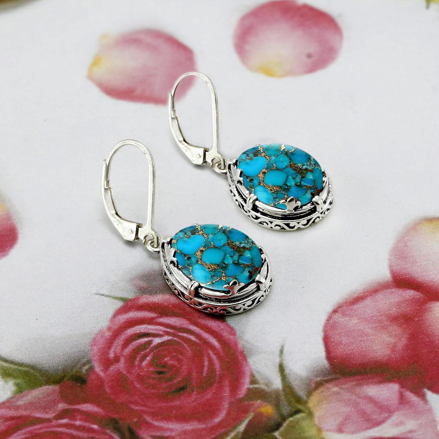 Natural Moonstone/Labradorite/Turquoise/Amethyst 925 Silver Plated Teardrop Dangle Earrings for Women - Handmade Birthstone Jewelry Earrings - Birthday Christmas Anniversary Wedding Gift for Her