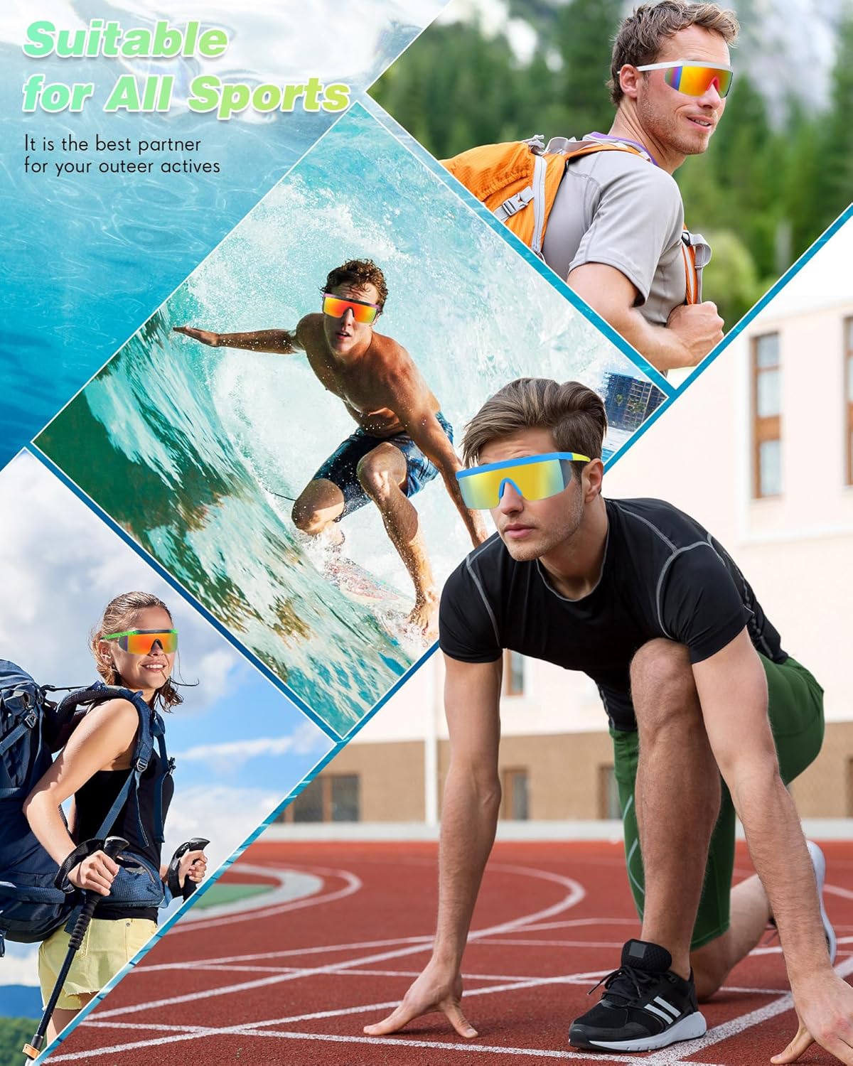 Kanayu 12 Pairs Neon Retro Semi Rimless Sunglasses 80s 90s Goggle Retro Rave Shades Sports Sunglasses for Adult Youth Teens - Image 4