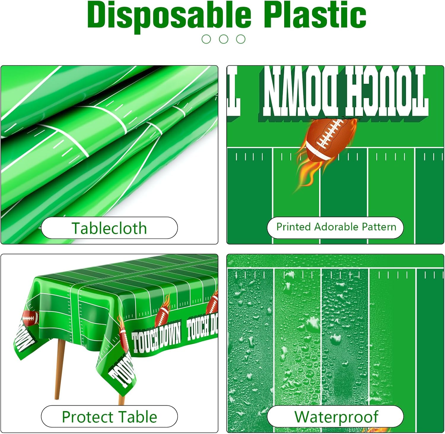 Football Tablecloth Football Party Decorations Football Table Cloth Disposable Plastic 2 Pack 54" X 108" Touchdown Table Cover for Football Birthday Supplies Superbowl Game Tailgates Party Decorations