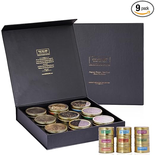 The Tea Ark Founders Choice Gift Set With Green Tea | Tea Gift Hamper Box With 9 Different Types Of Assorted Tea Flavours For Family & Friends, Corporate, Clients, Loose Leaf, 165 Gram