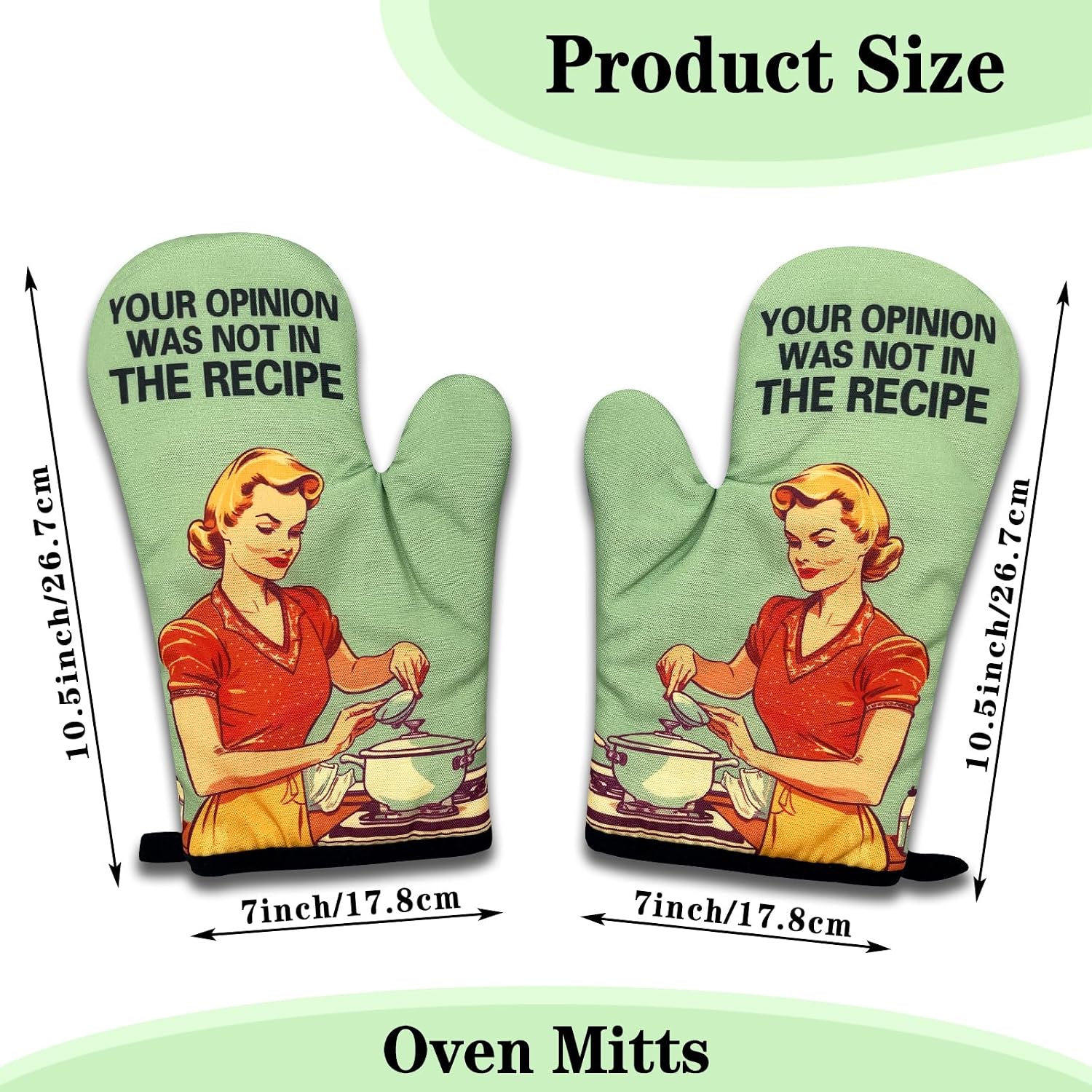 2 Pack Funny Oven Mitts for Women, Your Opinion was Not in The Recipe, Retro Housewife Heat Resistant Mitts, Baking Cooking Gifts for Mom Wife, Kitchen Decor Gifts for Hostess Chef Friend
