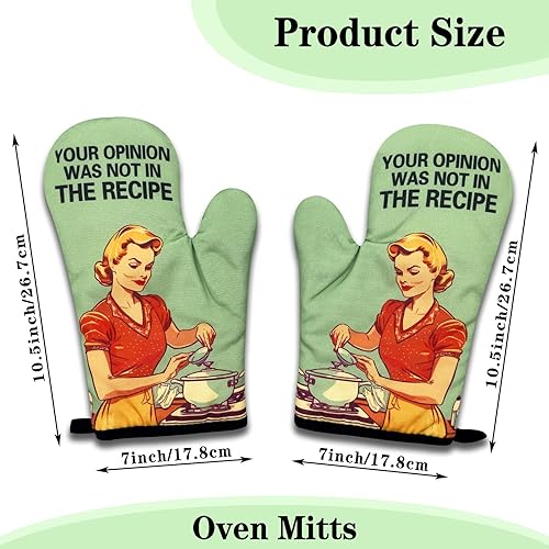 Miniatura 2 de Paquete de 2 guantes de horno divertidos para mujeres, Your Opinion was Not in the Recipe, guantes retro resistentes al calor, regalos de cocina