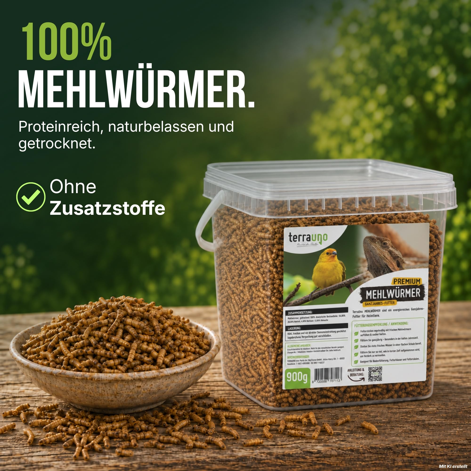 TerraUno Mehlwürmer Getrocknet 4,5 Kg, Insektensnack für Heimtiere & Vögel