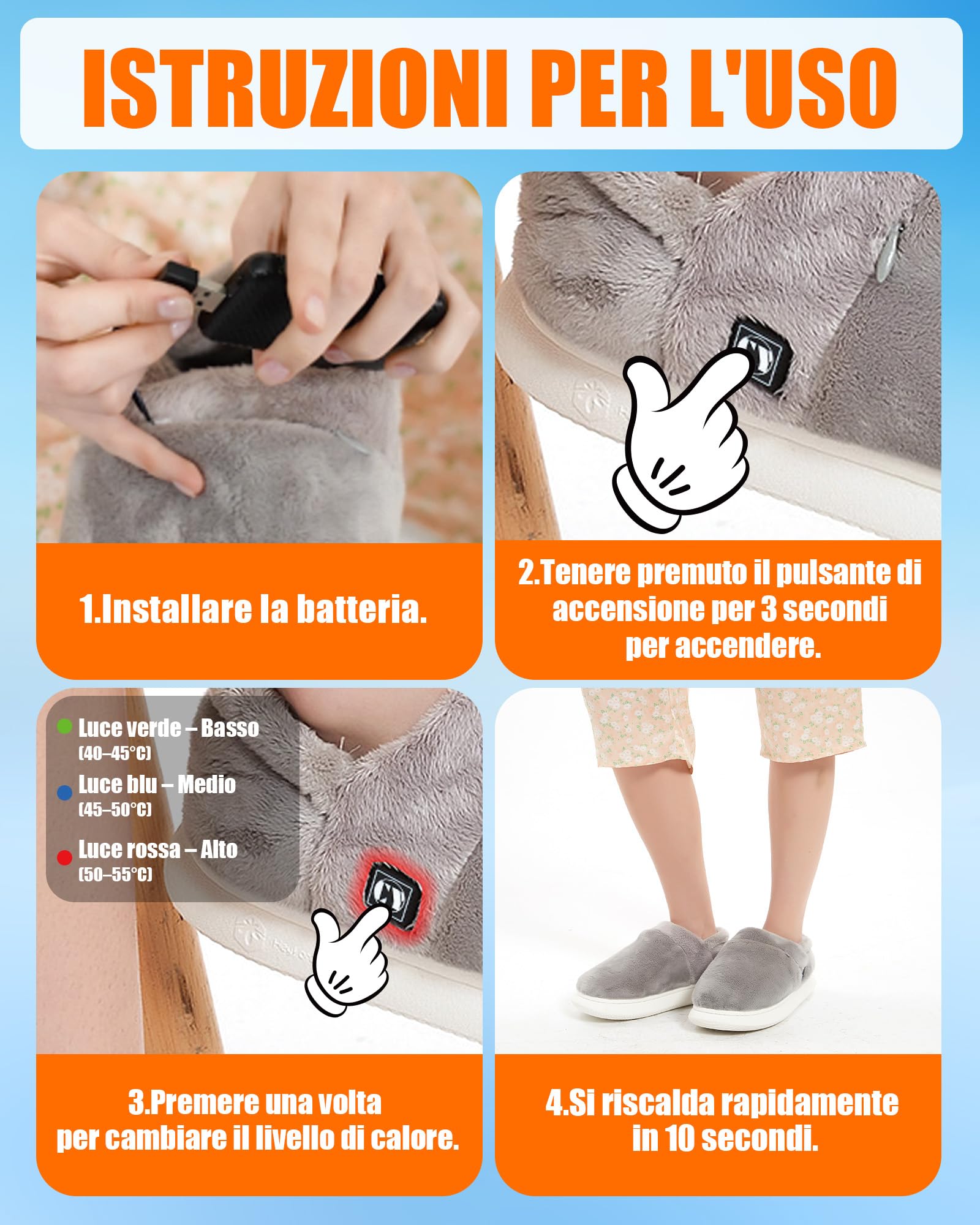 Zapatillas Calefactables Hombre y Mujer – Pantuflas Calefactables Eléctricas con 2 Baterías 4000mAh y Tecnología de Calentamiento Mejorada para Casa y Oficina