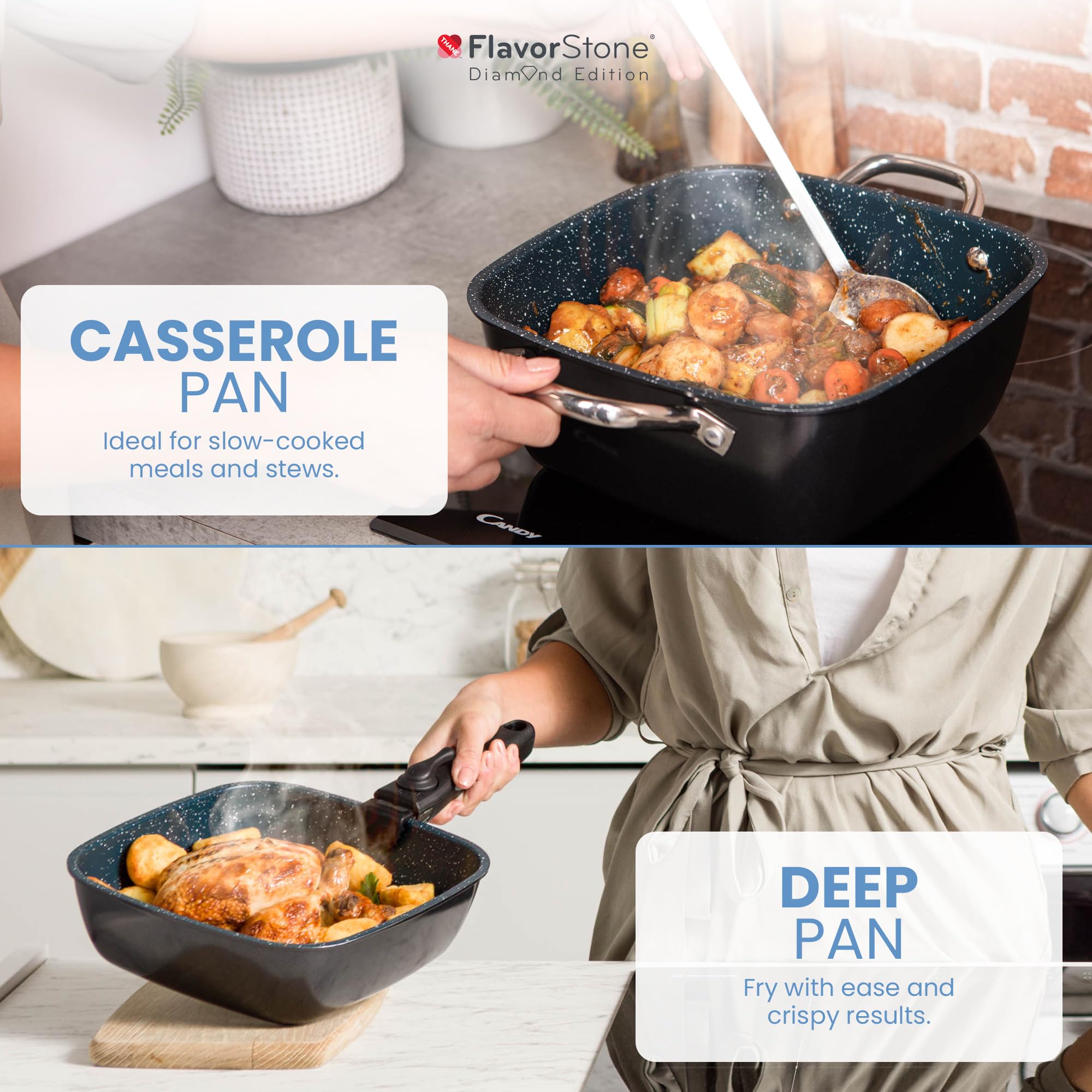 FlavorStone Diamond Non Stick Induction Pan Set - Chef's Collection | Set Antiadhesif Diamond, Aluminium Et Ceramique, Compatible Induction, Passe Au Four, Chefs Collection