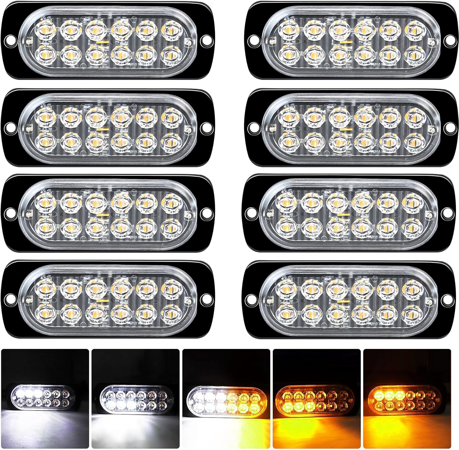 MUUERO 8 Pack 12 LED Emergency Strobe Lights, Amber White Emergency Strobe Lights