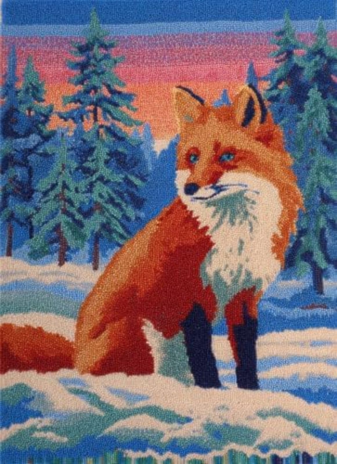 XDEGHUANGSS Latch Hook Rug Kit Fox in Forest Snow Field Cushion Cover DIY Craft Set Pre-Printed Mat 38x52cm for Home Decor-2