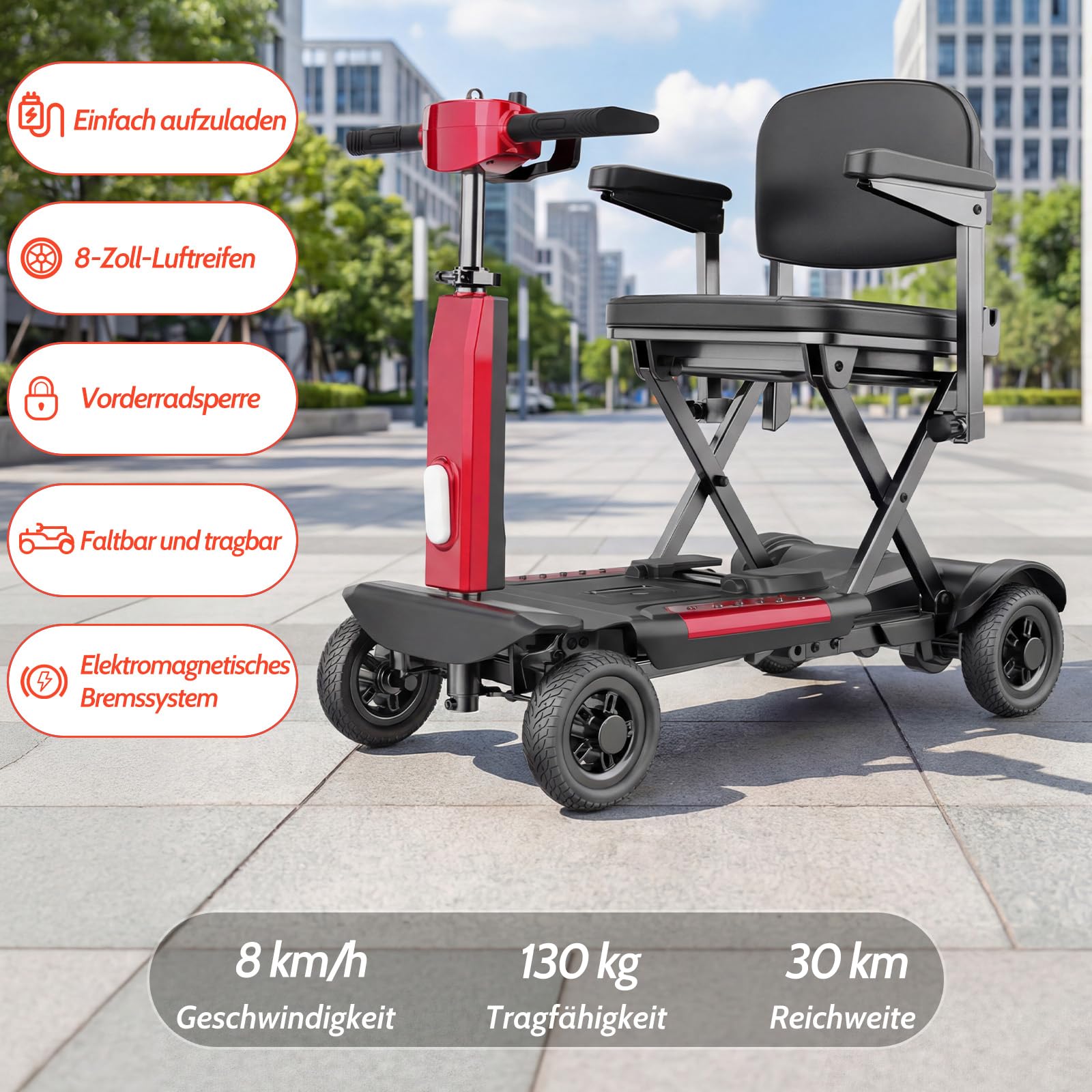 TODIMART X11 Scooter Électrique 4 Roues pour Personnes à Mobilité Réduite, Autonomie Longue 30–35 km, Frein Électromagnétique, Pliable et Léger, Siège avec Dossier, Sécurité Renforcée