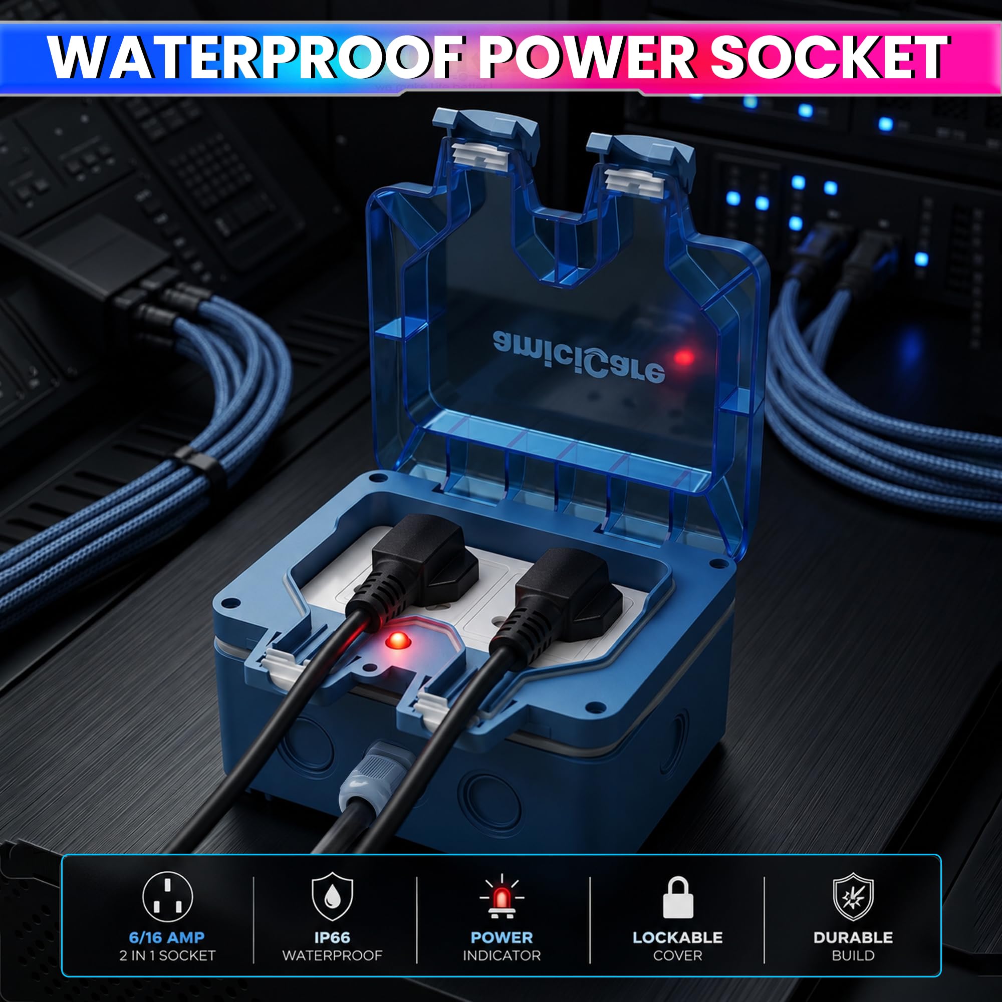 amiciCare Waterproof Power Socket, 6/16Amp Outdoor Electric Switch 1