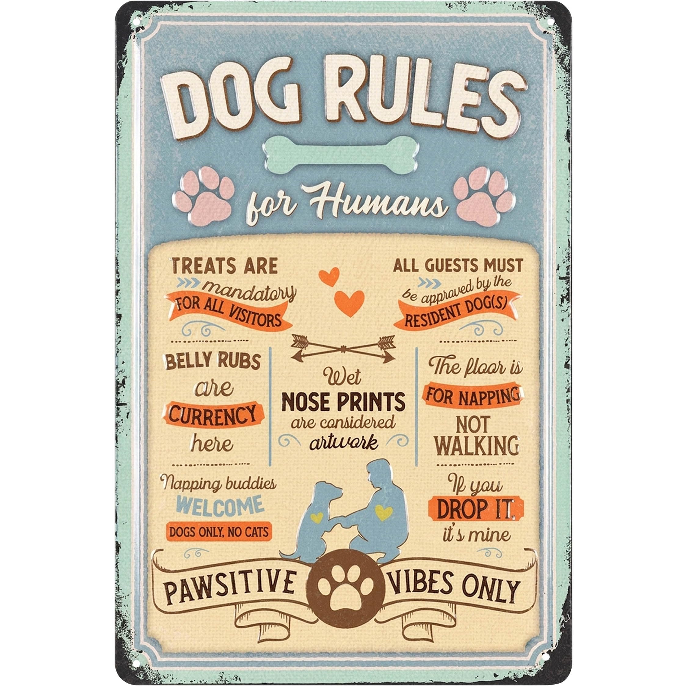 LANOLU Retro Tin Sign Dog Rules 20 x 30 cm