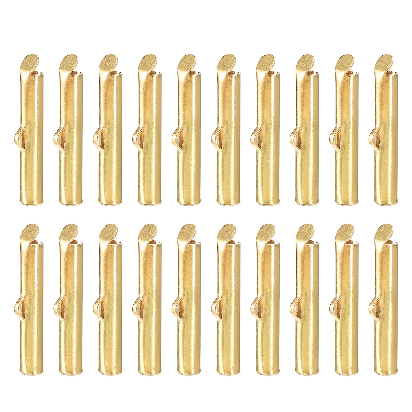 sourcing map 100Pcs Slide on End Clasps, 20mm Tube Ball Bead Slider Crimp Ends for Multi-Strand DIY Craft Making, Light Golden