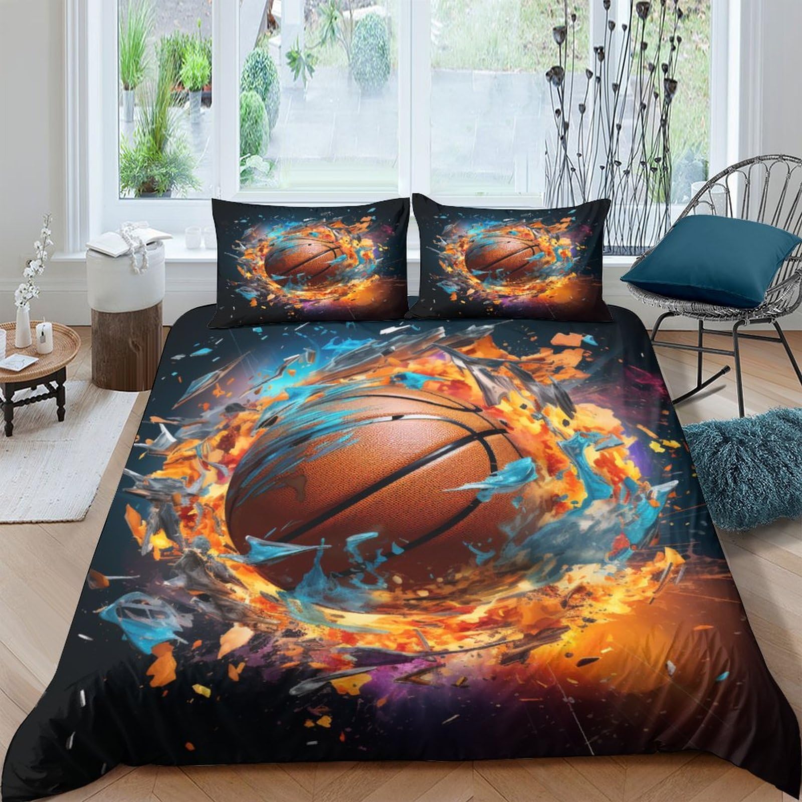 Housse de couette basket-ball anti-plis et facile à laver pour lit