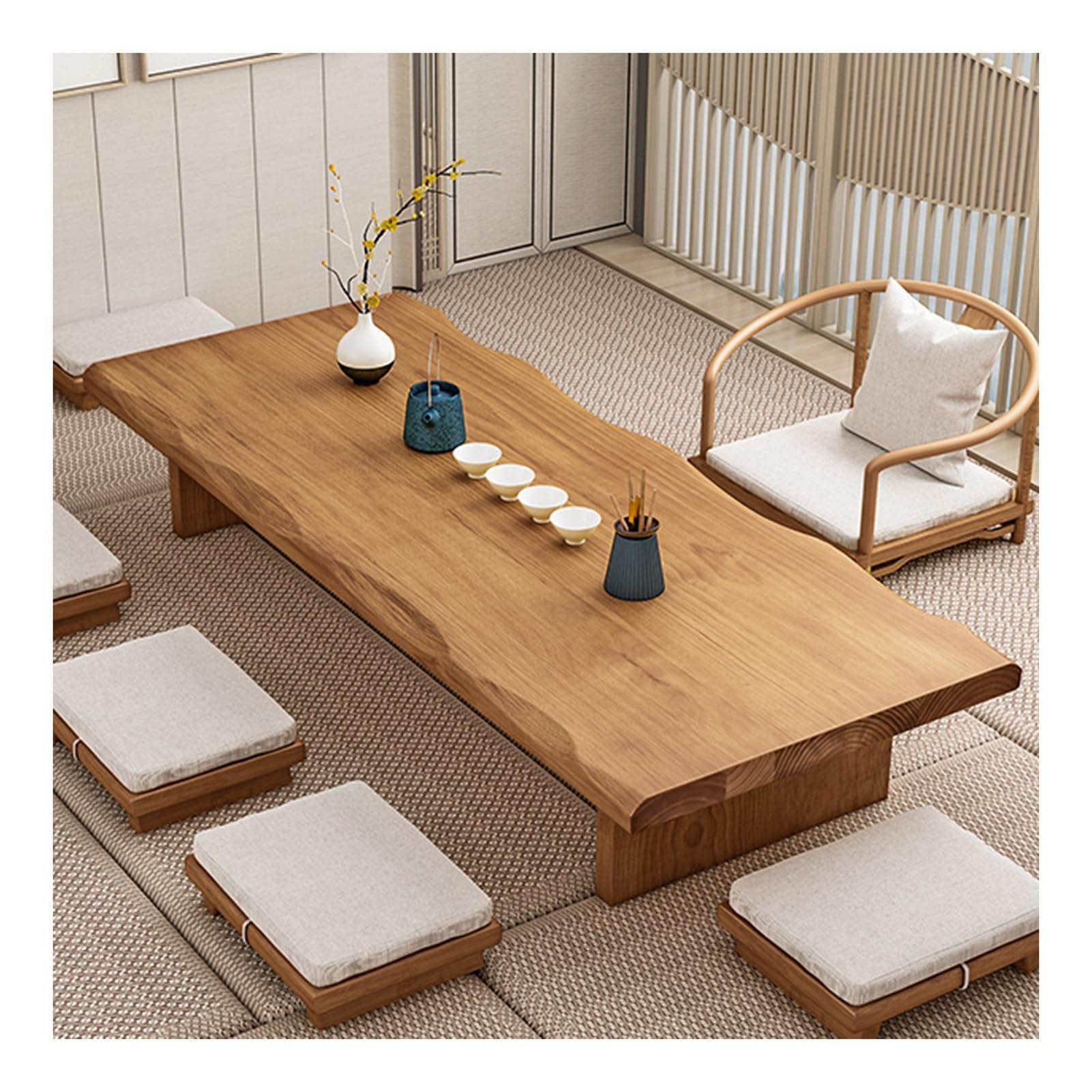 Modern Tatami Coffee Table,Large Size Japanese Floor Low Table,Multifunctional Rectangular Wooden Tea Table,for Living Room,Dining Room,Tea,Tatami(120x60x35cm)