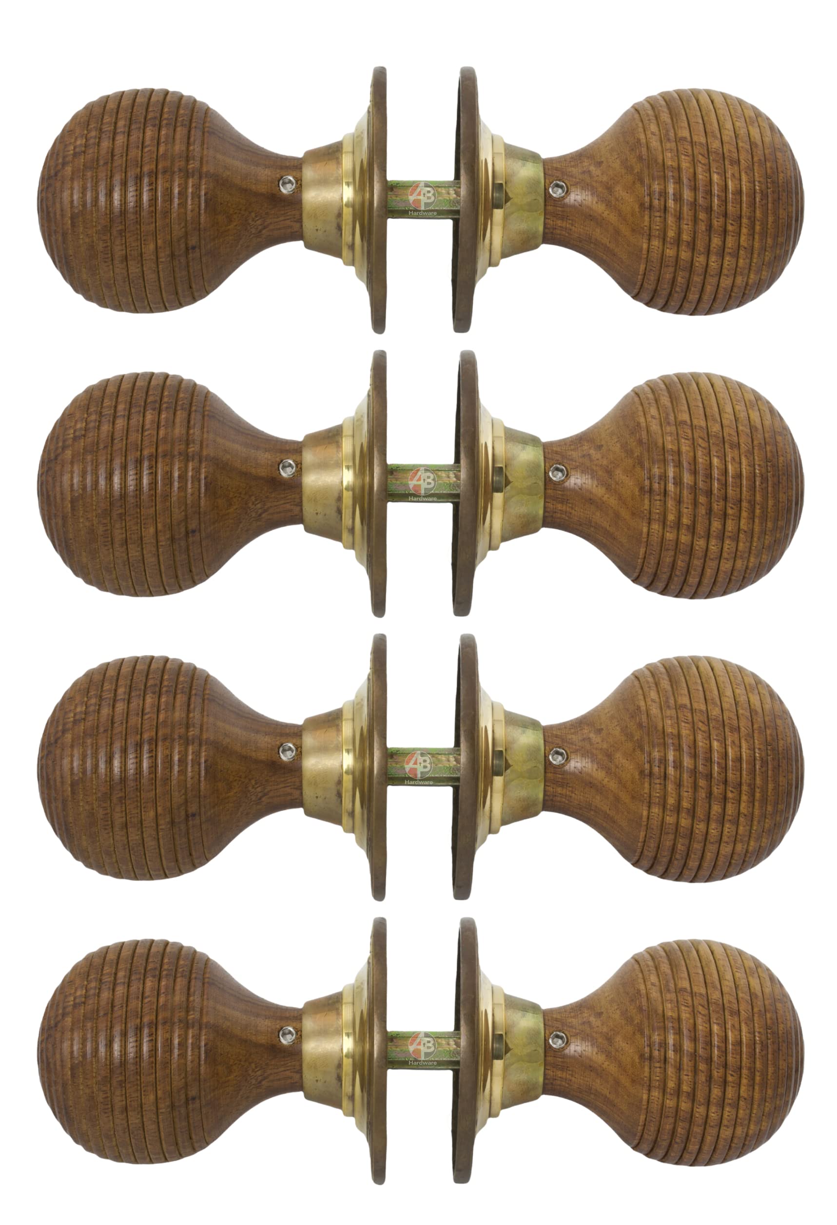 AB Hardware 4 Pairs of Rosewood & Aged Brass Beehive Wood Mortice Rim Door Knob Knobs