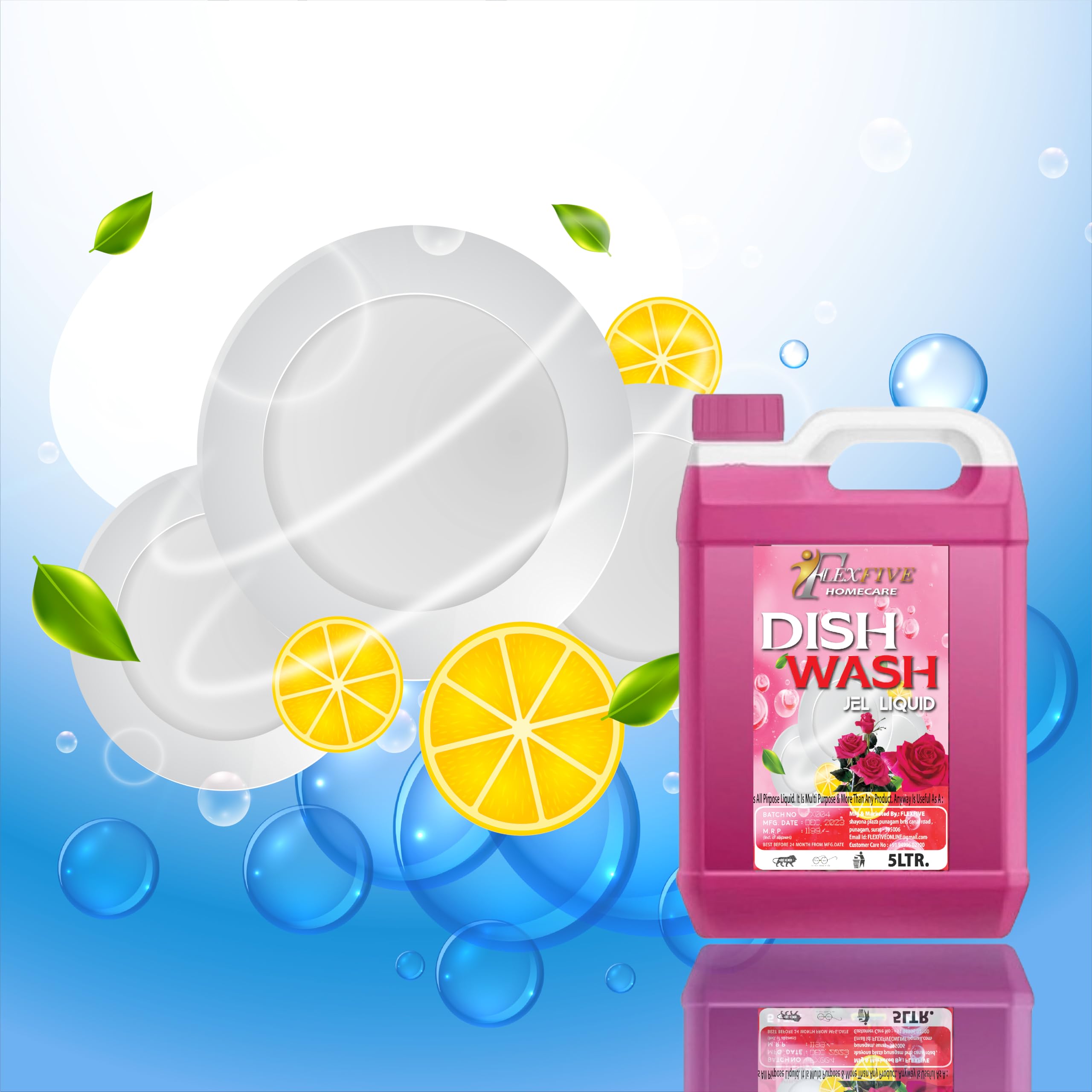 Flexfive Homecare Dish Wash Gel Liquid, Rose Fragrance, 5 Litre, Pack of 2 - Image 3 thumbnail