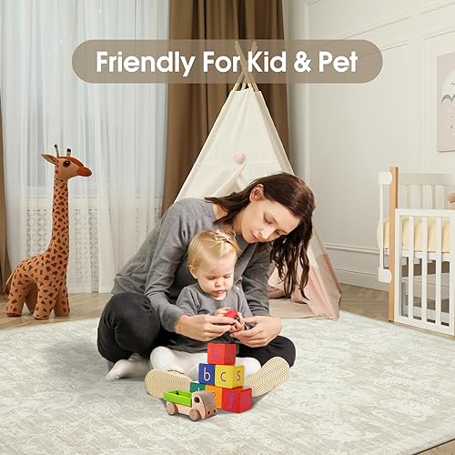 Miniatura 2 de Alfombra de área de 9 x 12 pies para sala de estar alfombras suaves y grandes lavables con parte trasera de goma antideslizante, resistente a las