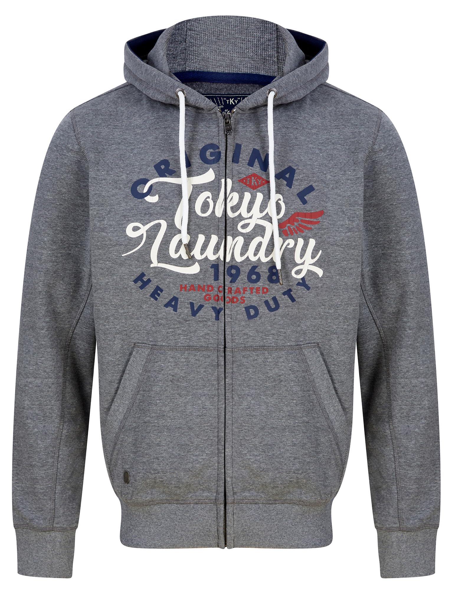 Tokyo Laundry Men's Prevail - Mid Grey Prevail Motif Brushback Fleece Zip Through Hoodie In Mid Grey Marl L