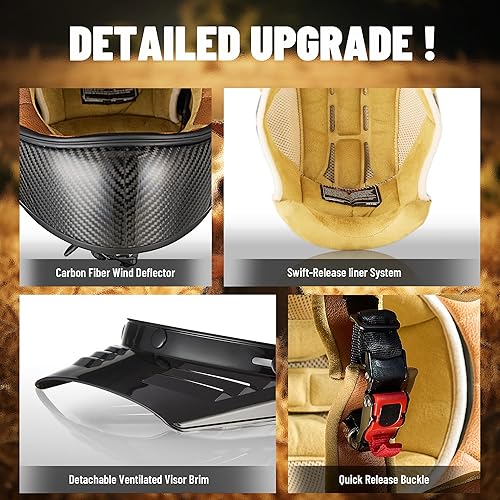 Miniatura 5 de LEM Cascos de motocicleta de cara completa de carbono, casco clásico retro DOT para hombres, modelos Harley, Cruiser, casco de motocicleta vintage,