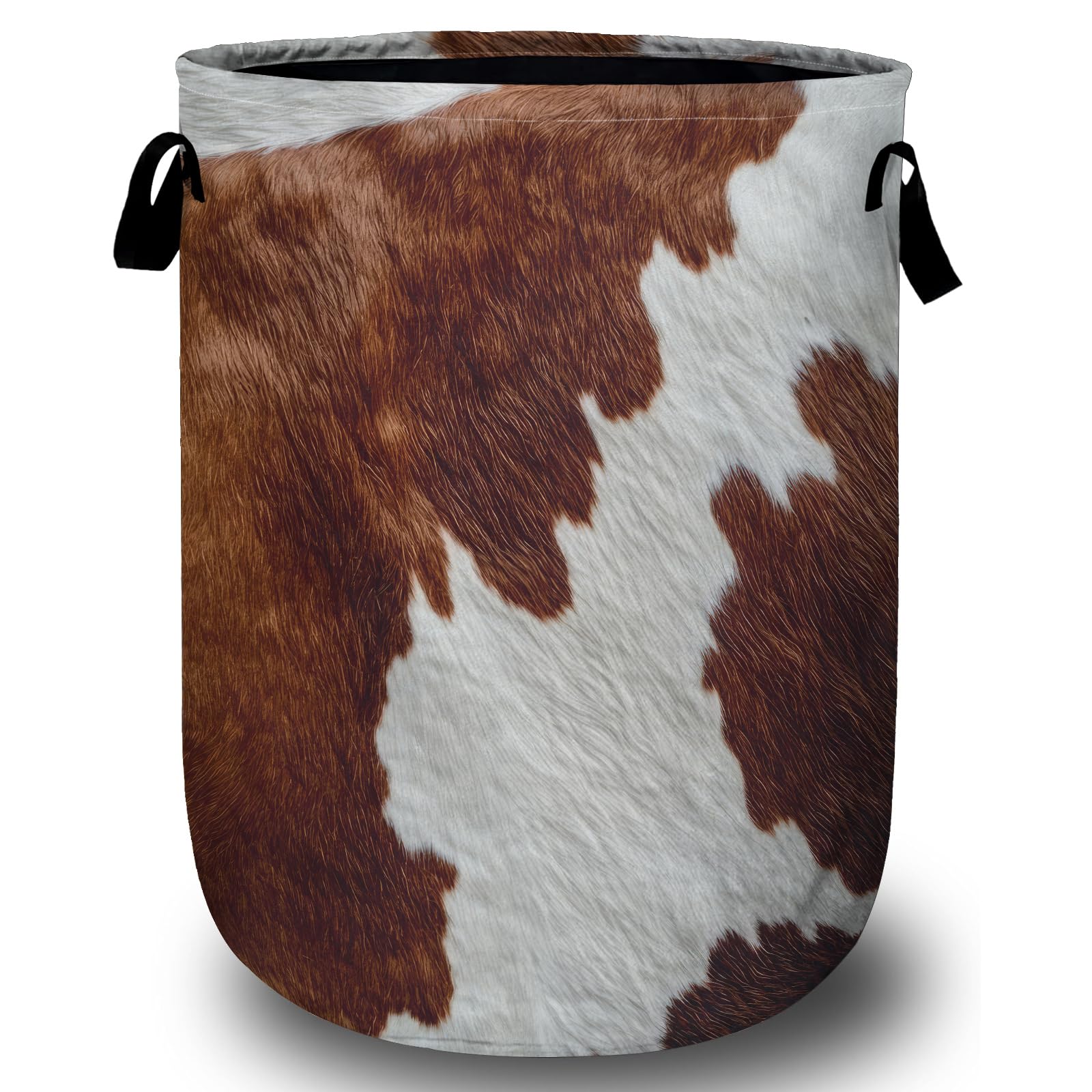 Brown Cow Skin Laundry Basket, Laundry Hamper Collapsible Oxford Cloth with Handle Clothes Storage Bin for Bathroom Laundry Room Bedroom 15.7 X 20 Inch