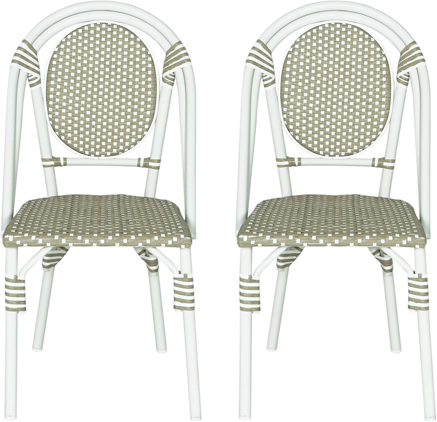 Christopher Knight Home Gammy Outdoor French Bistro Chairs Set of 2, Aluminum Patio Dining Chairs Set of 2, PE Rattan Patio Furniture Armless Accent Chair for Garden/Backyard/Balcony, Green + White