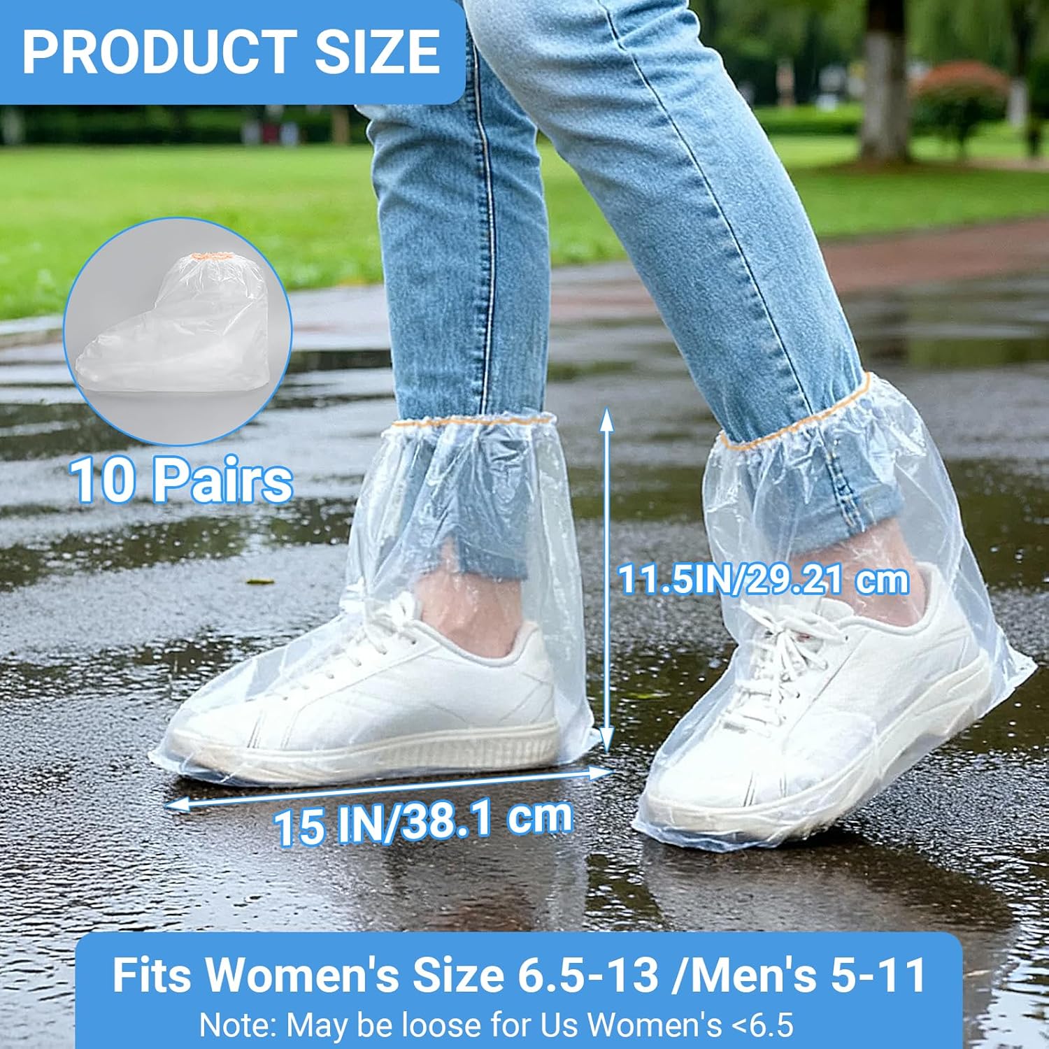 10 Pairs Shoe Covers Waterproof Rain Boot Covers for Women & Men, Plastic Disposable Shoe Protectors with Non-Slip Soles, Slip-On Outdoor Overshoes for Wet Weather, Commuting, Dog Walking (Clear) - Image 7