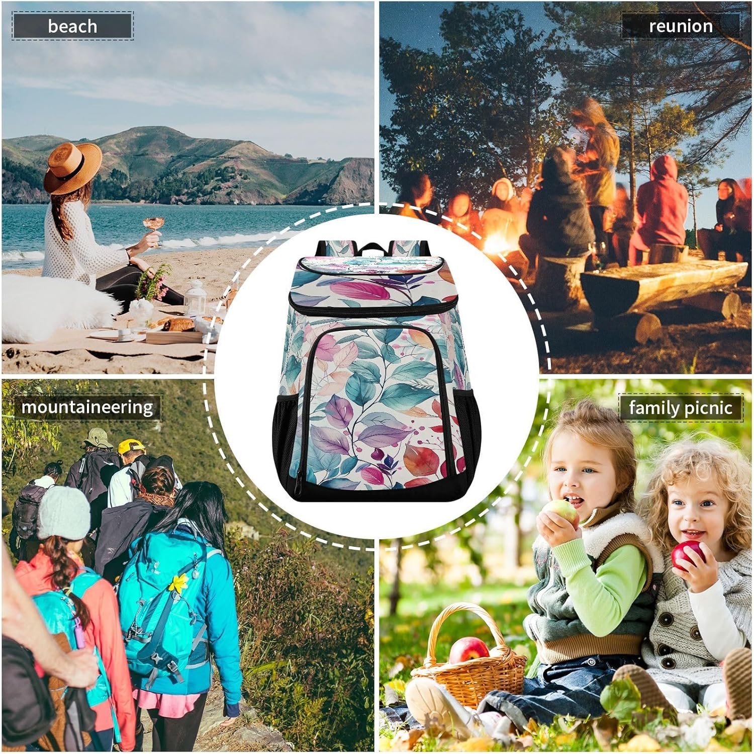 Autumn Leaves (2) Cooler Backpack 36 Cans Leakproof Waterproof Backpack Cooler Bag Beach Accessories Travel Camping Fishing Backpack for Women Men