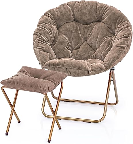 MoNiBloom Silla redonda plegable de piel sintética para dormitorio, sala de estar, dormitorio, marco de metal plegable, de gran tamaño, cómoda,
