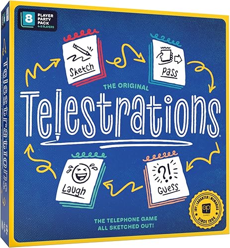 USAOPOLY Telestrations - Juego de mesa para 8 jugadores de segunda edición, galardonado juego de fiesta divertido e impredecible imprescindible con