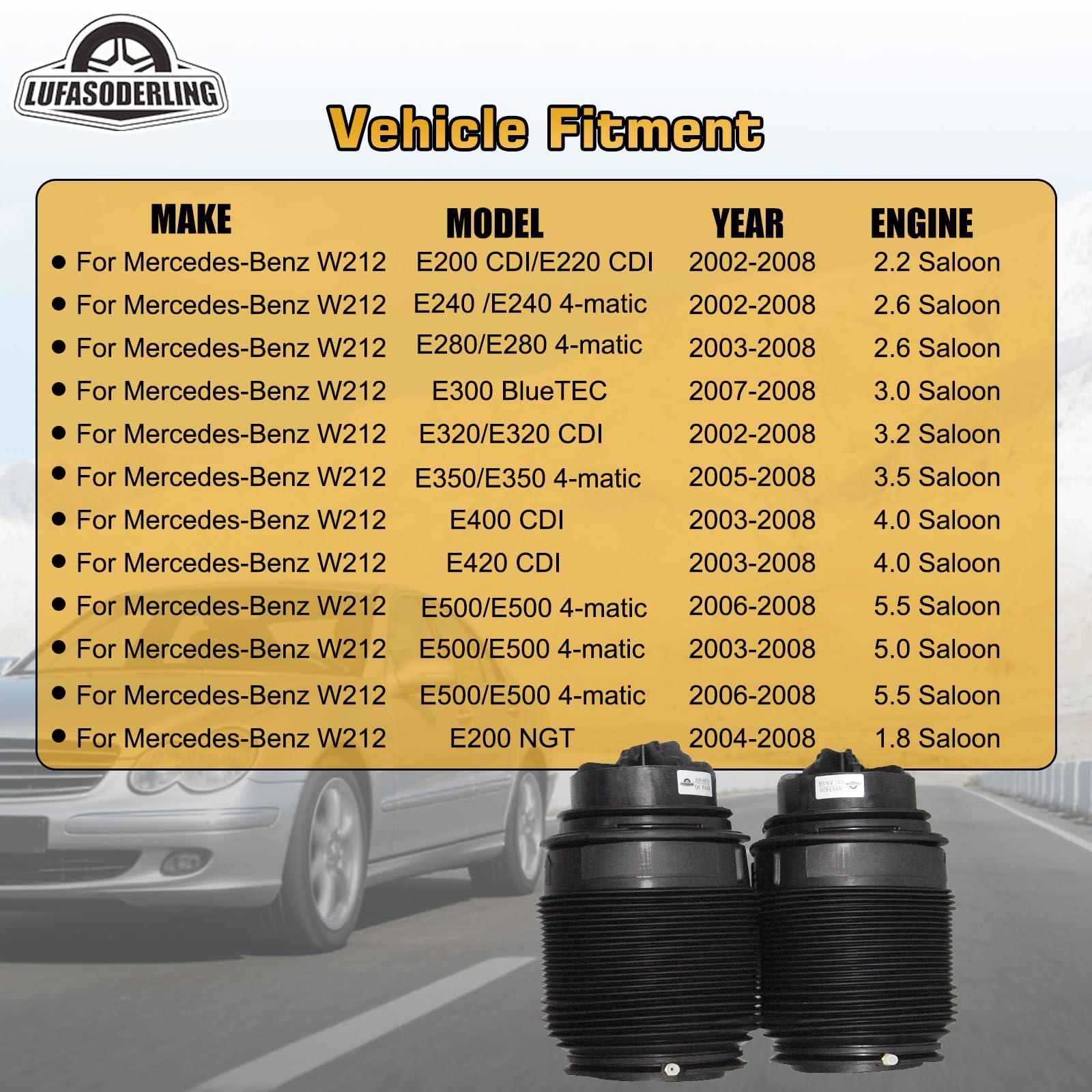 Luftbalg Hinten Kompatibel mit Mercedes-Benz W212 E200 E250 E300 E400 E500 E63 AMG CLS C218 CLS220 Luftfederung S212