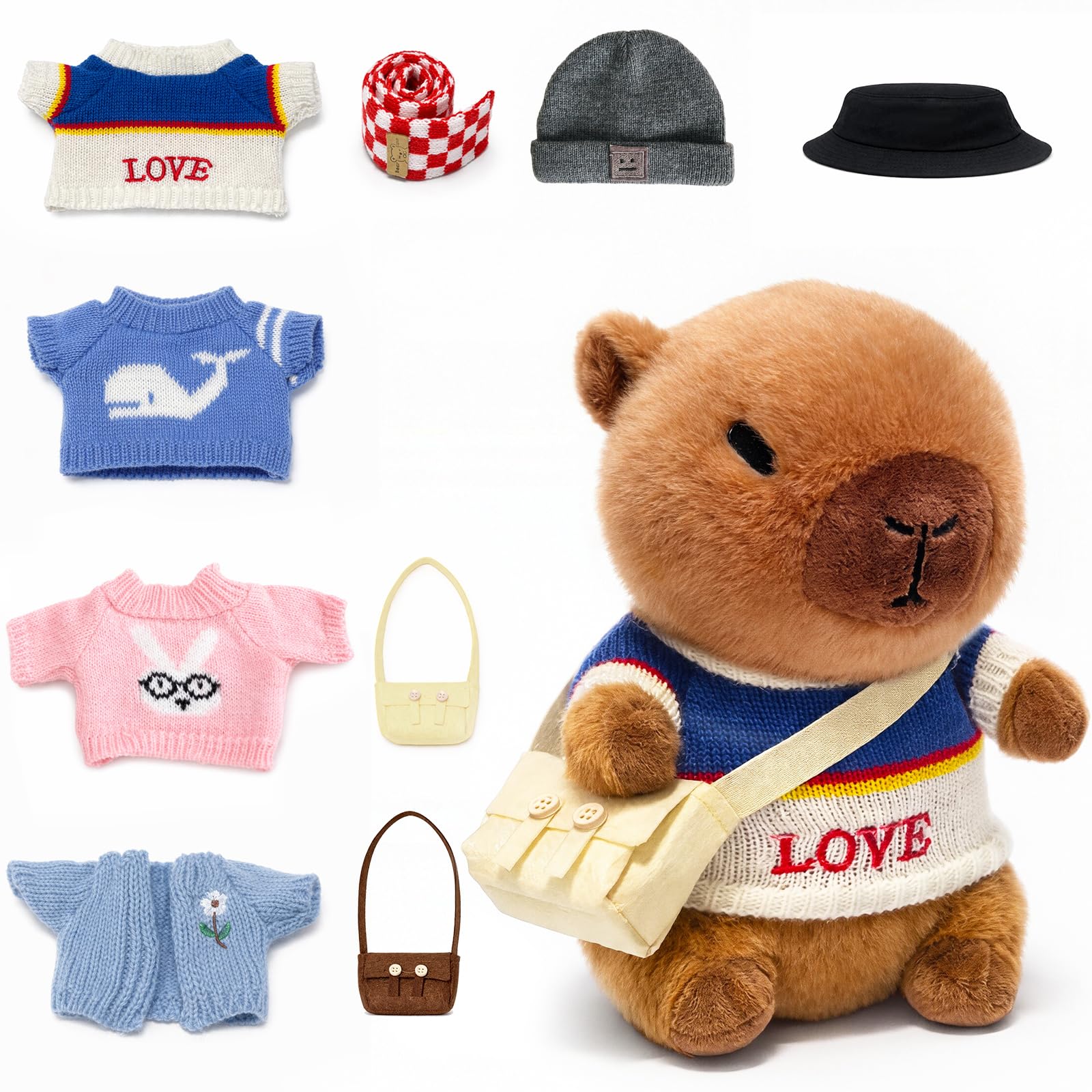 10.2" Brown Capybara Plush Toy with 9 Clothes and Accessories Super Soft Capybara Stuffed Animal for Kids Girls Boys (Pink Capybara) — view 13