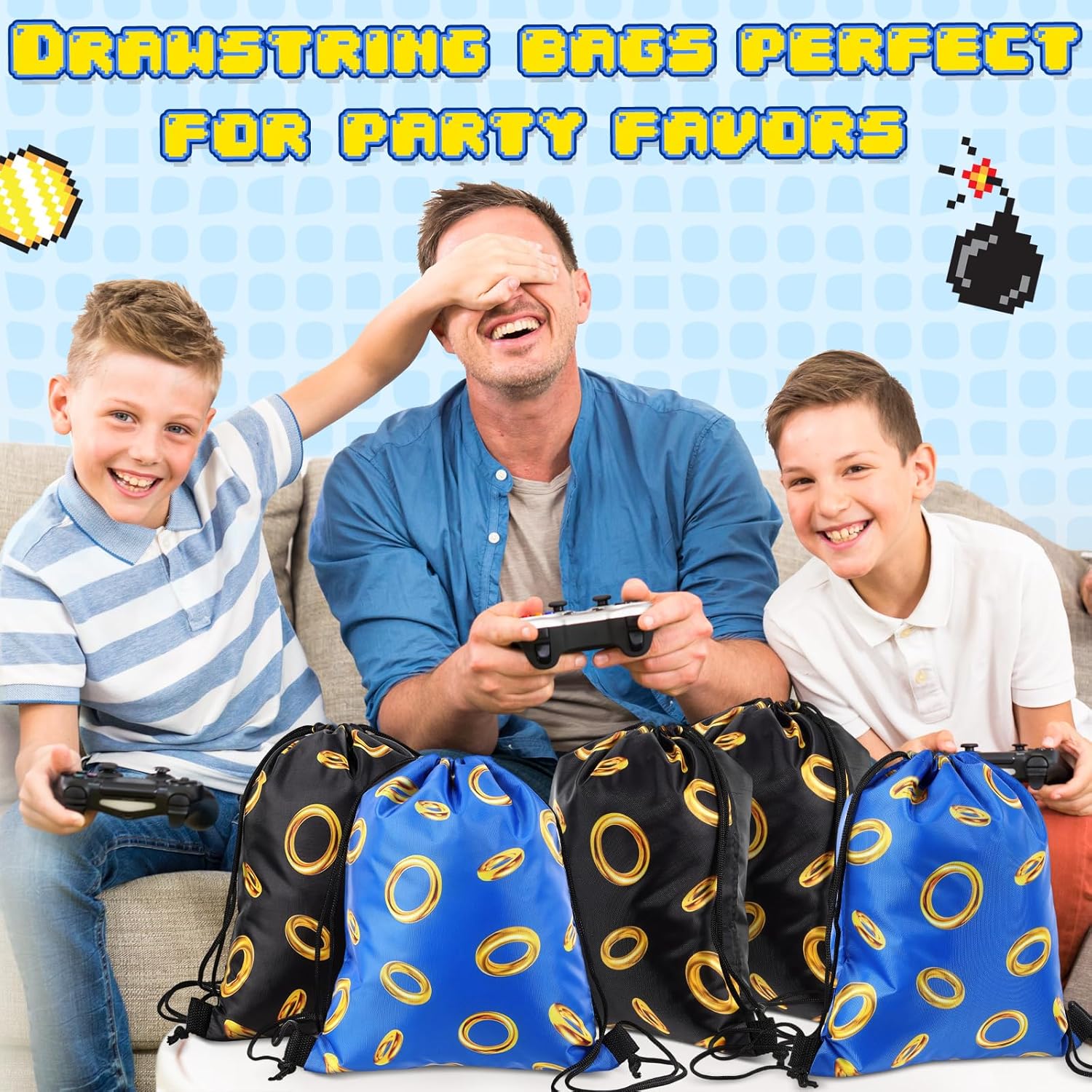 30 Pcs Gold Ring Party Favors Drawstring Bags Video Game Goodie Bags Candy Treat Backpack Decoration for Kids Gamer Birthday Party Supplies Gifts (Multicolor) - Image 6