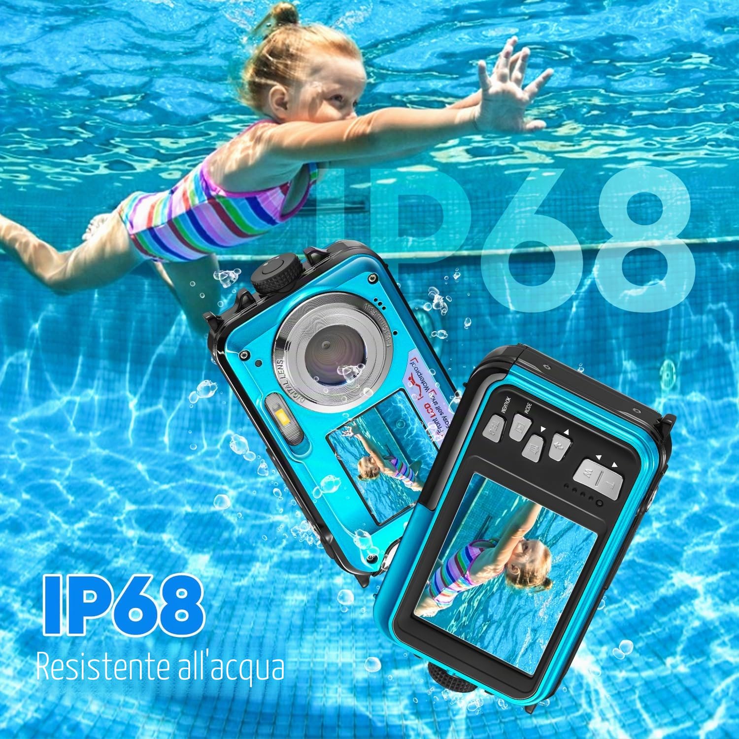 Fotocamere compatte Macchina fotografica digitale macchina fotografica digitale impermeabile Full HD 2.7K 48MP Zoom 16X Impermeabile Impermeabile Dual Kids Vibrationproof