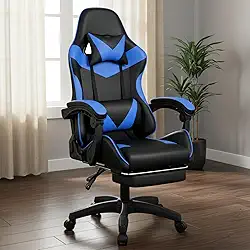Cadeira Gamer Ergonômica Reclinável Confortável Com Apoio Para Os Pés (Azul)